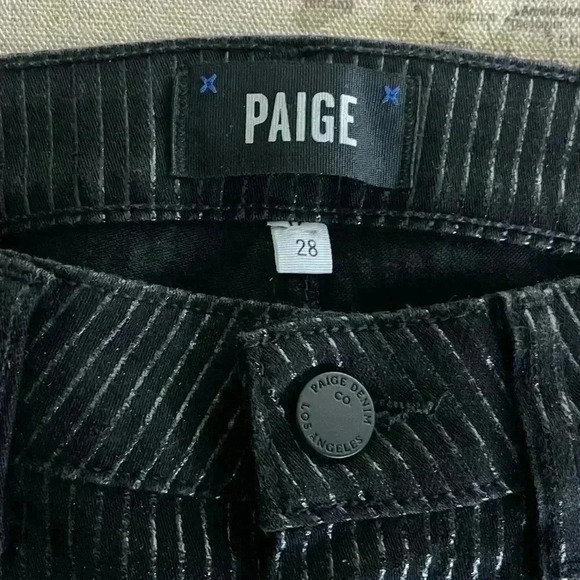 Paige Black Textured Stripe Mid Rise Crop 27” Inseam Skinny Jeans Size 28 - Picture 3 of 10